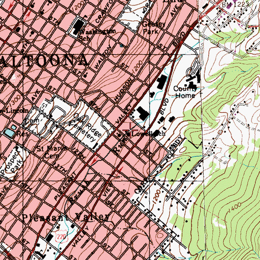 Topographic Map of Lowell School, PA