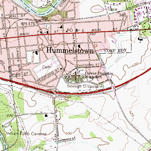 Topographic Map of Lower Dauphin High School, PA