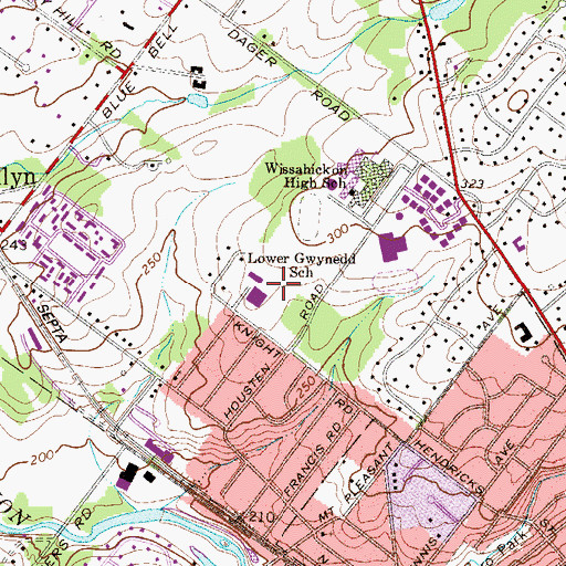 Topographic Map of Lower Gwynedd School, PA