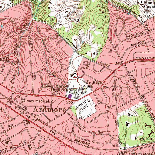 Topographic Map of Lower Merion High School, PA