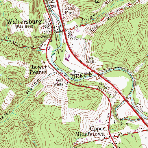 Topographic Map of Lower Peanut, PA