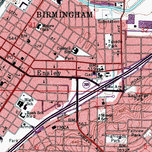 Topographic Map of Ensley, AL