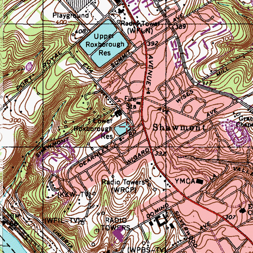 Topographic Map of Lower Roxborough Reservoir, PA