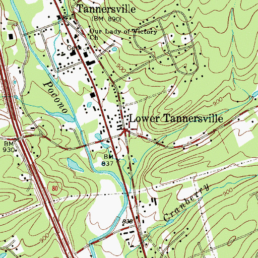 Topographic Map of Lower Tannersville, PA