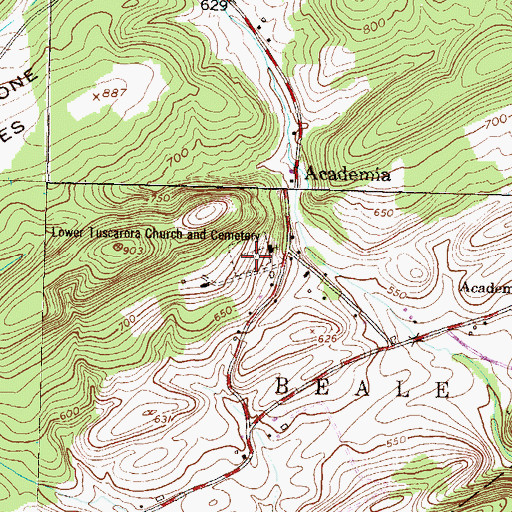 Topographic Map of Lower Tuscarora Church and Cemetery, PA
