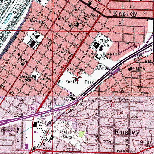 Topographic Map of Ensley Park, AL