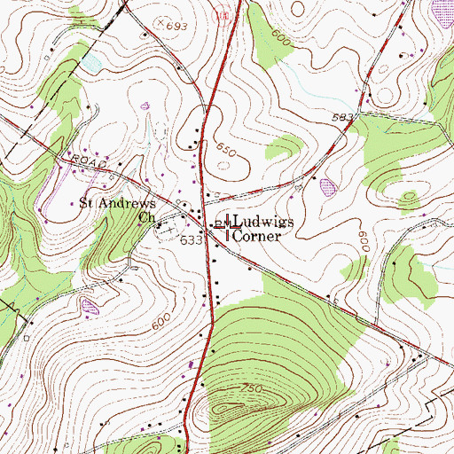 Topographic Map of Ludwigs Corner, PA