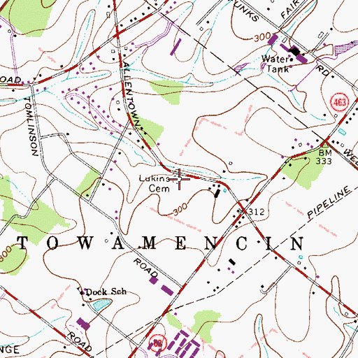Topographic Map of Lukins Cemetery, PA