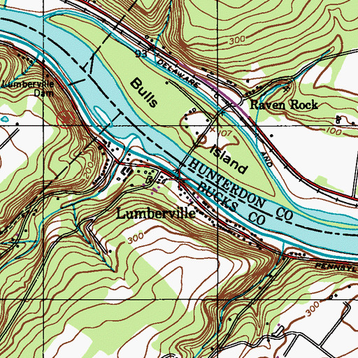 Topographic Map of Lumberville, PA