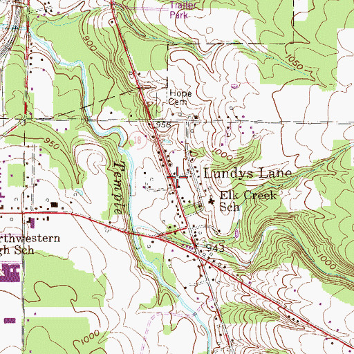 Topographic Map of Lundys Lane, PA