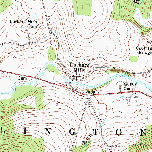 Topographic Map of Luthers Mills, PA