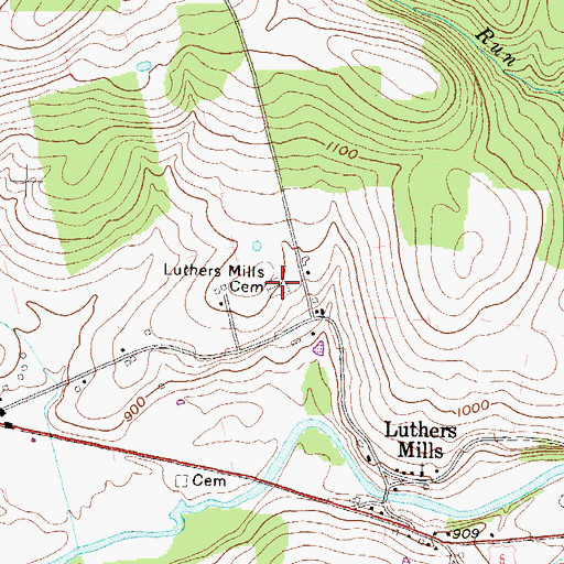 Topographic Map of Luthers Mills Cemetery, PA