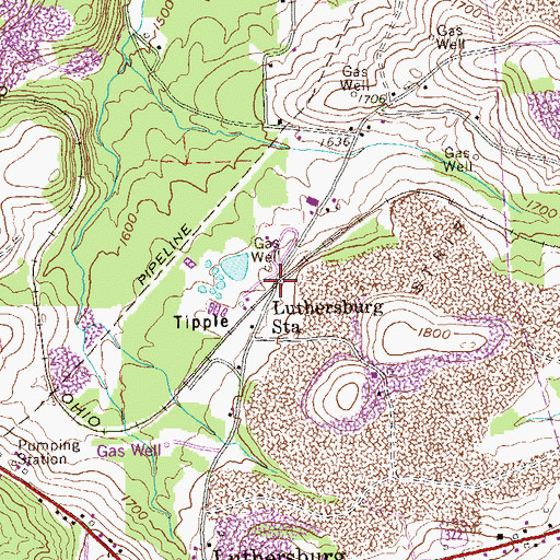 Topographic Map of Luthersburg Station, PA