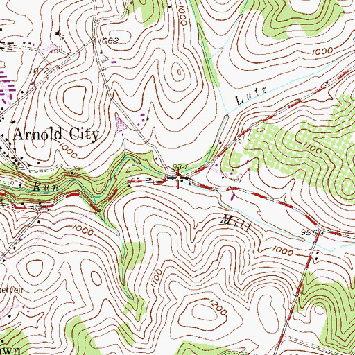 Topographic Map of Lutz Run, PA