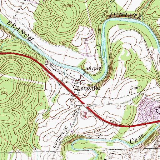 Topographic Map of Lutzville, PA