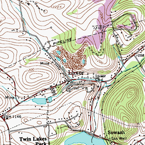 Topographic Map of Luxor, PA