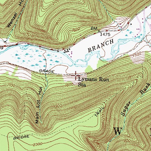 Topographic Map of Lymans Run Station, PA
