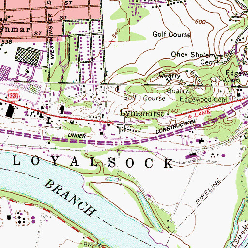 Topographic Map of Lymehurst, PA