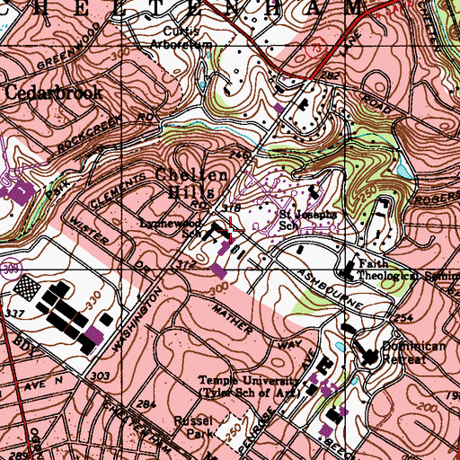 Topographic Map of Lynnewood School, PA