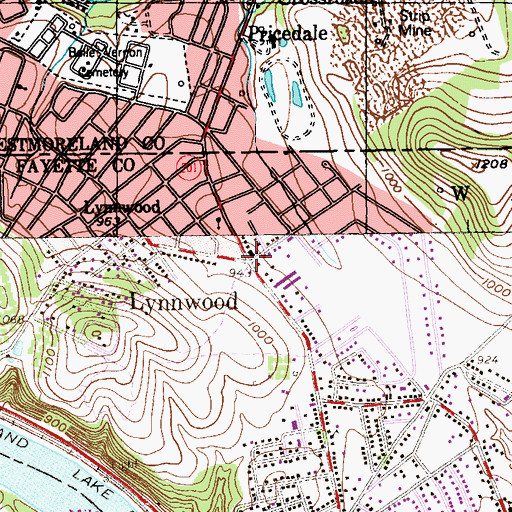 Topographic Map of Lynnwood, PA