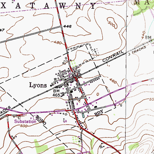 Topographic Map of Lyons, PA