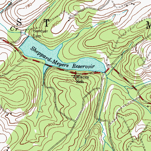 Topographic Map of Maces School, PA
