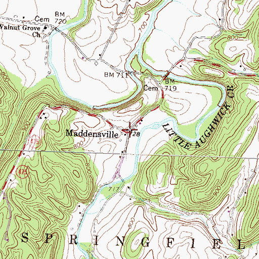 Topographic Map of Maddensville, PA