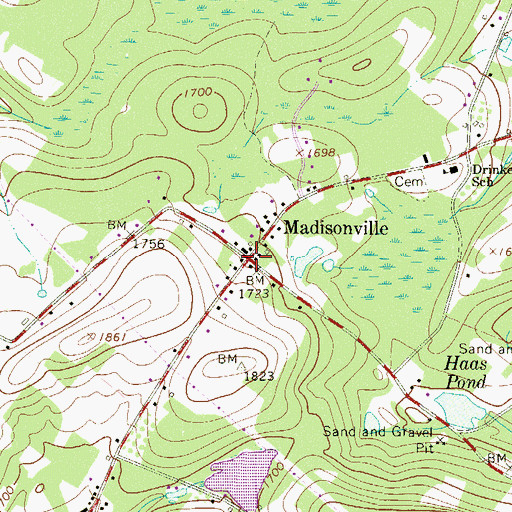 Topographic Map of Madisonville, PA