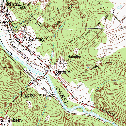 Topographic Map of Mahaffey Cemetery, PA