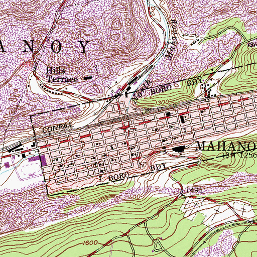 Topographic Map of Mahanoy City, PA