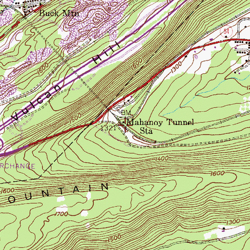 Topographic Map of Mahanoy Tunnel Station, PA