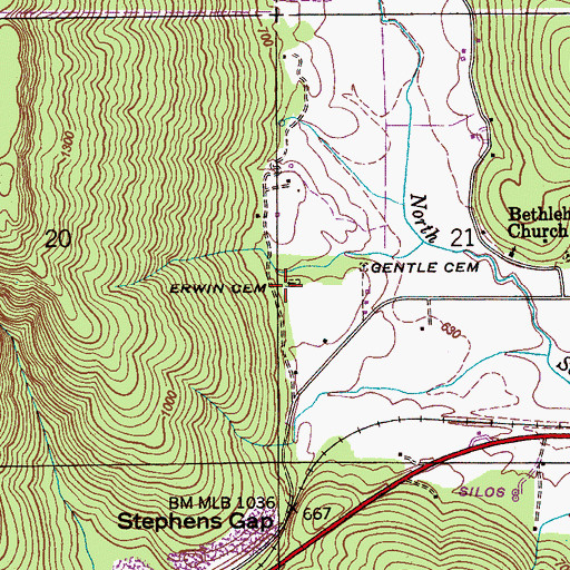 Topographic Map of Erwin Cemetery, AL