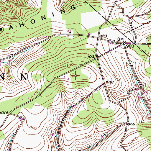 Topographic Map of Mahoning Mountain, PA