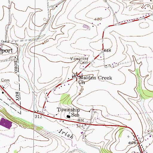 Topographic Map of Maiden Creek Church, PA