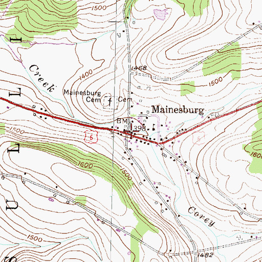 Topographic Map of Mainesburg, PA