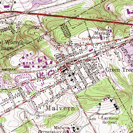 Topographic Map of Malvern, PA