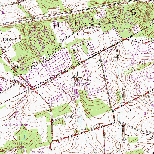 Topographic Map of Malvern Institute, PA