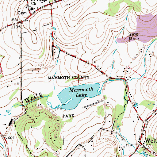 Topographic Map of Mammoth County Park, PA