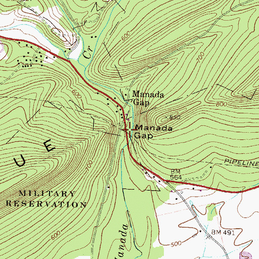 Topographic Map of Manada Gap, PA