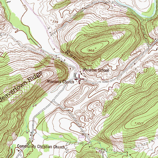 Topographic Map of Manassa Church, PA