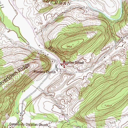 Topographic Map of Manassa School, PA