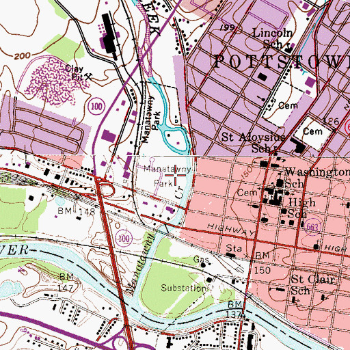 Topographic Map of Manatawny Park, PA