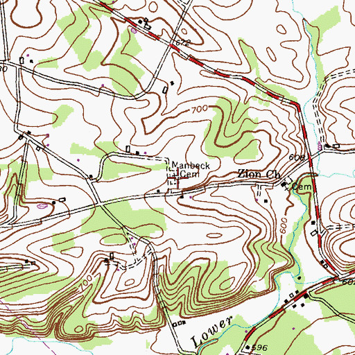 Topographic Map of Manbeck Cemetery, PA