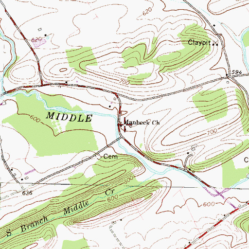 Topographic Map of Manbeck Church, PA