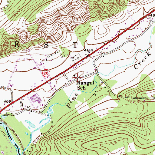 Topographic Map of Mangel School, PA