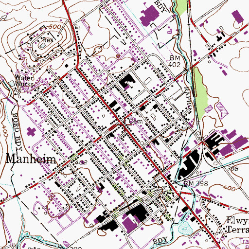 Topographic Map of Manheim, PA