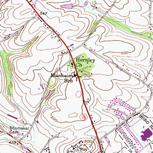 Topographic Map of Manheim School, PA