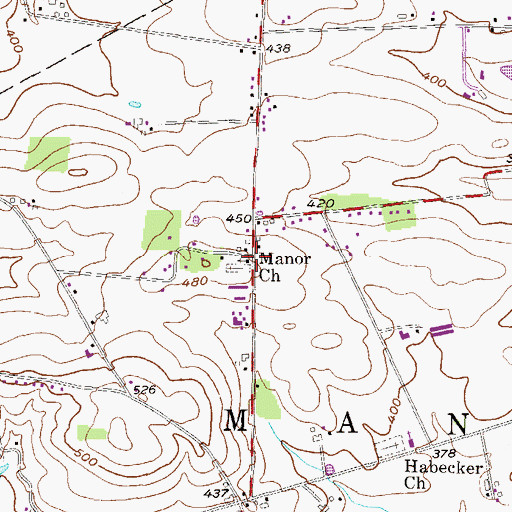 Topographic Map of Manor Church, PA