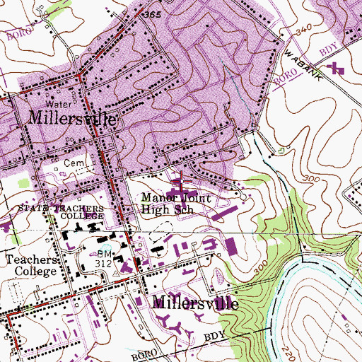 Topographic Map of Manor Joint High School, PA