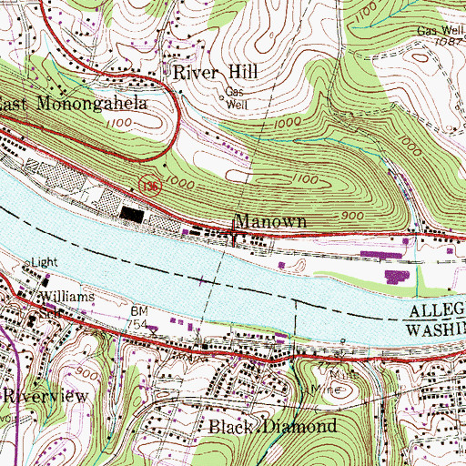 Topographic Map of Manown, PA